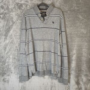 Vintage Abercrombie & Fitch Y2K Rugby Polo Shirt Striped Large Grey Muscle 90s